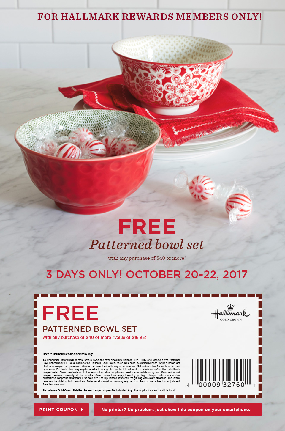 FREE Patterned bowl set - For Hallmark Rewards members only!