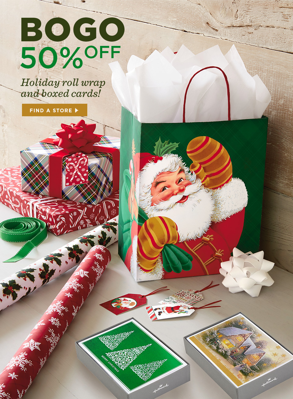 BOGO 50% OFF - Holiday roll wrap and boxed cards!