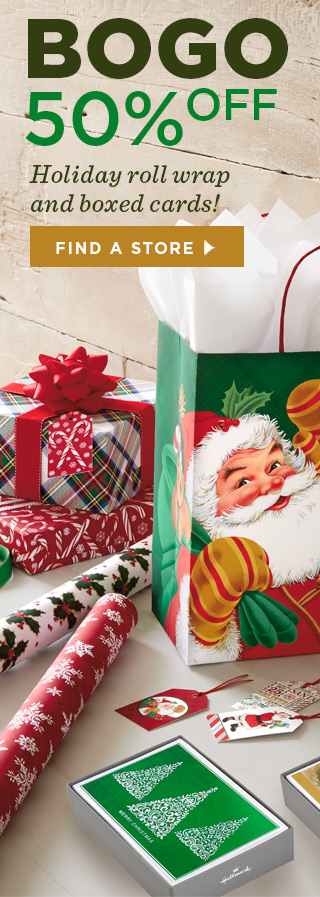 BOGO 50% OFF - Holiday roll wrap and boxed cards!