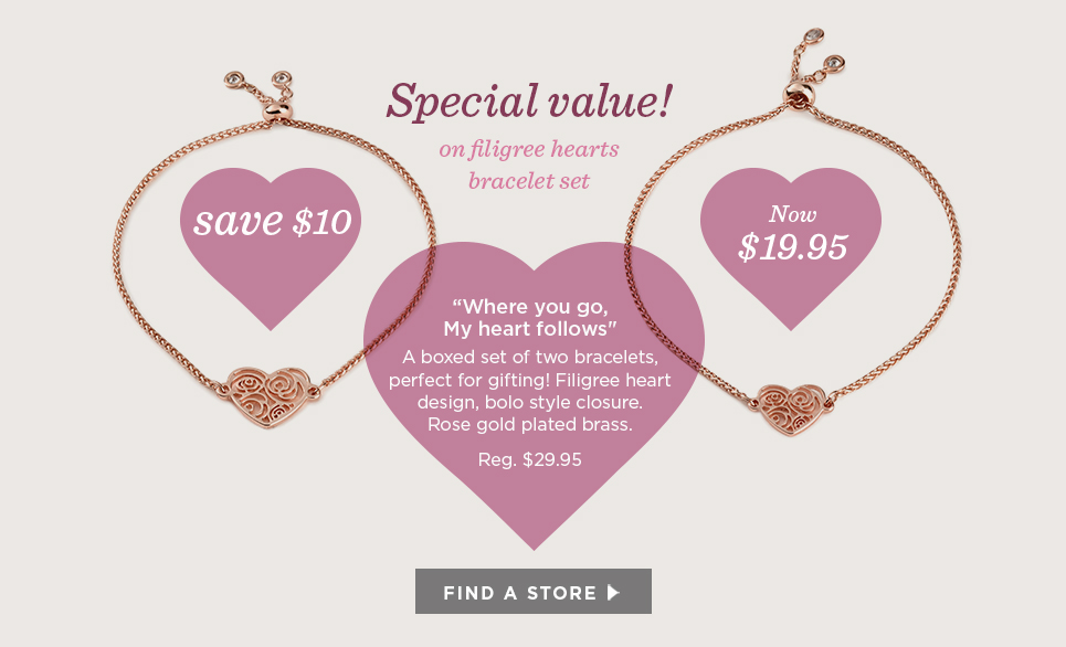 Save $10 on Filigree Hearts Bracelet Set