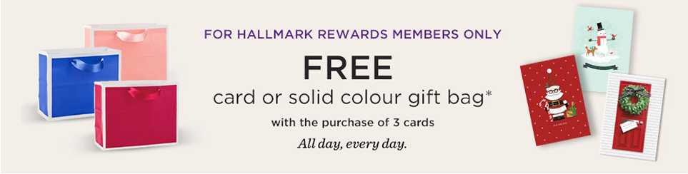 Free Card or solid colour gift bag with the purchase of 3 cards