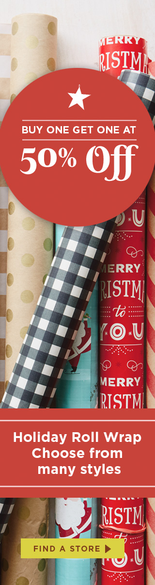 Buy One Get One at 50% OFF. Holiday Roll Wrap